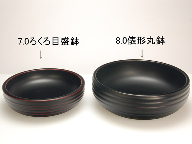 盛鉢と丸鉢の大きさ比較